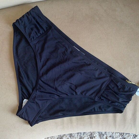 Mynah NEW $34 Mid-Rise Shirred Side Medium Coverage Bikini Bottom XL Black - Picture 2 of 8